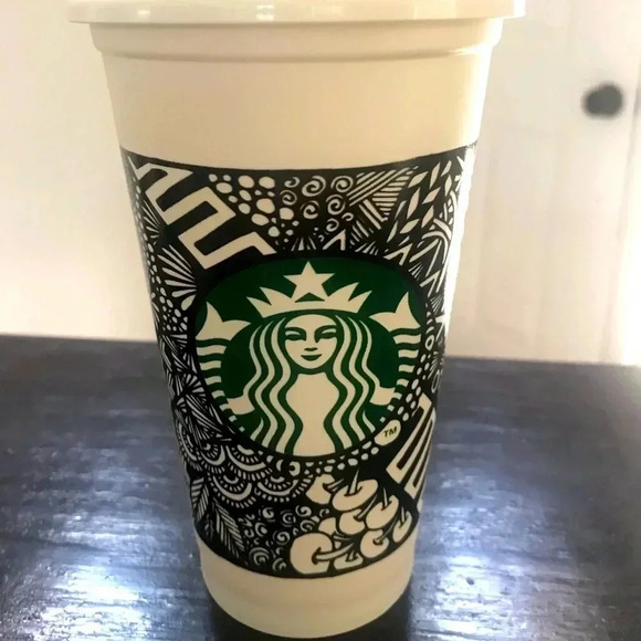 Starbucks Black & White Geometric Reusable Cup - Picture 1 of 3